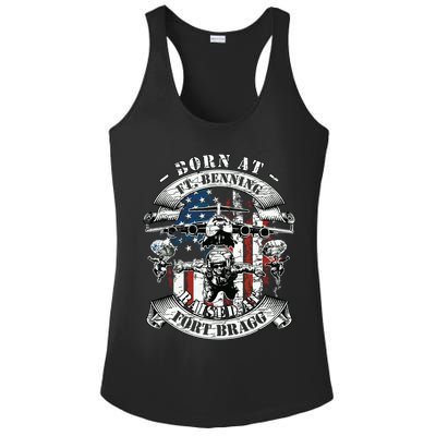Born At Fort Benning Raised At Fort Bragg 82nd Airborne Ladies PosiCharge Competitor Racerback Tank