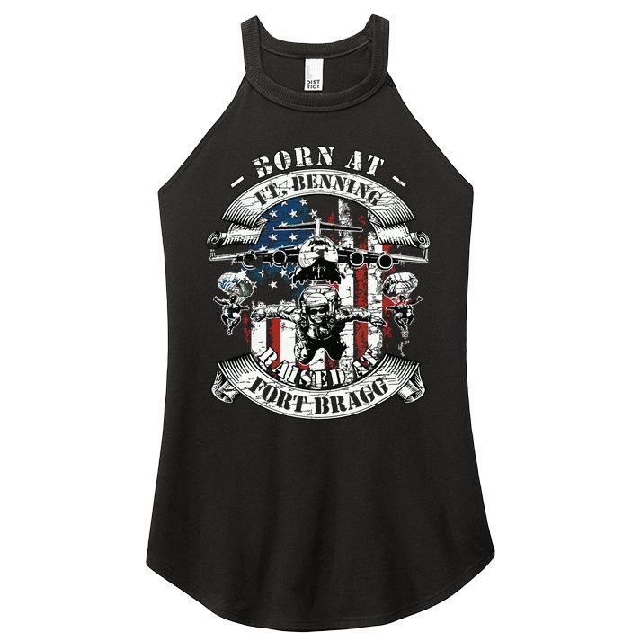 Born At Fort Benning Raised At Fort Bragg 82nd Airborne Women's Perfect Tri Rocker Tank