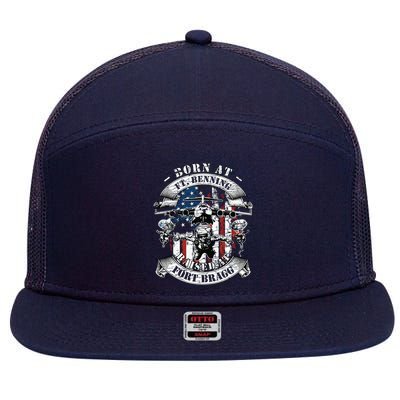 Born At Fort Benning Raised At Fort Bragg 82nd Airborne 7 Panel Mesh Trucker Snapback Hat