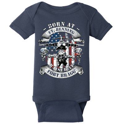 Born At Fort Benning Raised At Fort Bragg 82nd Airborne Baby Bodysuit