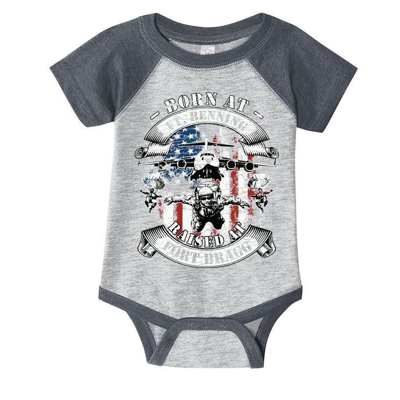 Born At Fort Benning Raised At Fort Bragg 82nd Airborne Infant Baby Jersey Bodysuit