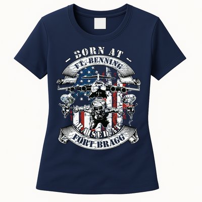 Born At Fort Benning Raised At Fort Bragg 82nd Airborne Womens T-Shirt