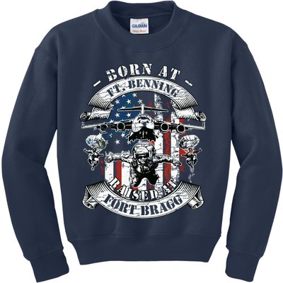 Born At Fort Benning Raised At Fort Bragg 82nd Airborne Kids Sweatshirt
