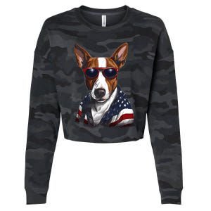 Basenji American Flag USA Tee 4th July Gifts Graphic Tees Cropped Pullover Crew