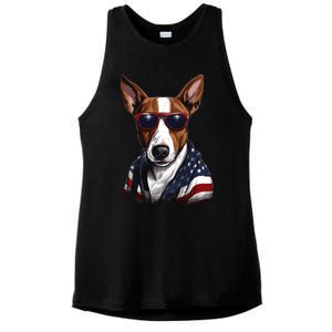 Basenji American Flag USA Tee 4th July Gifts Graphic Tees Ladies PosiCharge Tri-Blend Wicking Tank