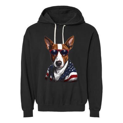 Basenji American Flag USA Tee 4th July Gifts Graphic Tees Garment-Dyed Fleece Hoodie