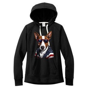 Basenji American Flag USA Tee 4th July Gifts Graphic Tees Women's Fleece Hoodie