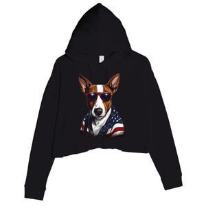 Basenji American Flag USA Tee 4th July Gifts Graphic Tees Crop Fleece Hoodie