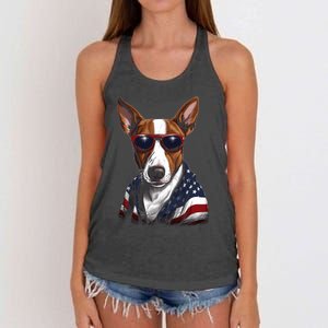 Basenji American Flag USA Tee 4th July Gifts Graphic Tees Women's Knotted Racerback Tank