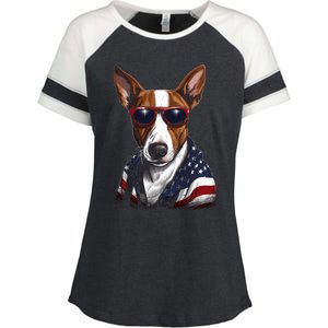 Basenji American Flag USA Tee 4th July Gifts Graphic Tees Enza Ladies Jersey Colorblock Tee