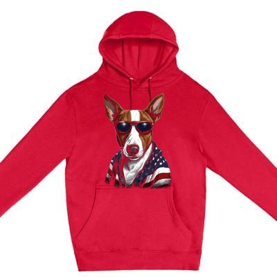 Basenji American Flag USA Tee 4th July Gifts Graphic Tees Premium Pullover Hoodie