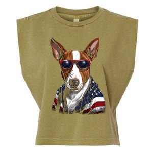 Basenji American Flag USA Tee 4th July Gifts Graphic Tees Garment-Dyed Women's Muscle Tee