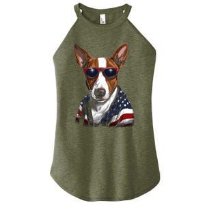 Basenji American Flag USA Tee 4th July Gifts Graphic Tees Women's Perfect Tri Rocker Tank