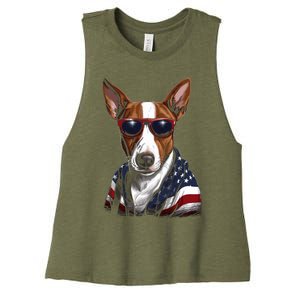 Basenji American Flag USA Tee 4th July Gifts Graphic Tees Women's Racerback Cropped Tank