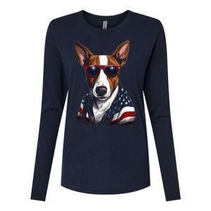 Basenji American Flag USA Tee 4th July Gifts Graphic Tees Womens Cotton Relaxed Long Sleeve T-Shirt