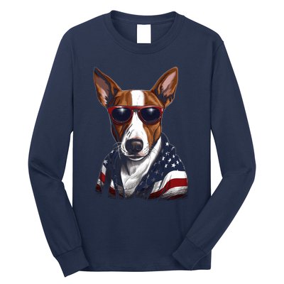 Basenji American Flag USA Tee 4th July Gifts Graphic Tees Long Sleeve Shirt