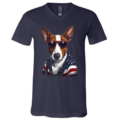 Basenji American Flag USA Tee 4th July Gifts Graphic Tees V-Neck T-Shirt