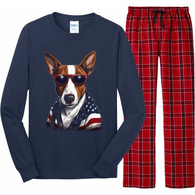 Basenji American Flag USA Tee 4th July Gifts Graphic Tees Long Sleeve Pajama Set