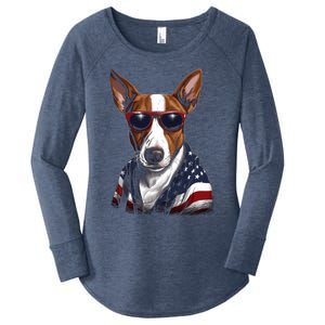 Basenji American Flag USA Tee 4th July Gifts Graphic Tees Women's Perfect Tri Tunic Long Sleeve Shirt