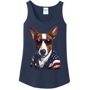 Basenji American Flag USA Tee 4th July Gifts Graphic Tees Ladies Essential Tank