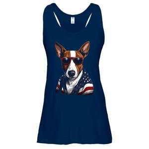 Basenji American Flag USA Tee 4th July Gifts Graphic Tees Ladies Essential Flowy Tank