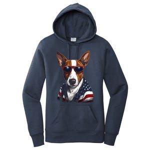 Basenji American Flag USA Tee 4th July Gifts Graphic Tees Women's Pullover Hoodie