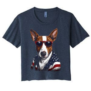 Basenji American Flag USA Tee 4th July Gifts Graphic Tees Women's Crop Top Tee