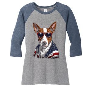 Basenji American Flag USA Tee 4th July Gifts Graphic Tees Women's Tri-Blend 3/4-Sleeve Raglan Shirt