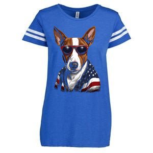 Basenji American Flag USA Tee 4th July Gifts Graphic Tees Enza Ladies Jersey Football T-Shirt