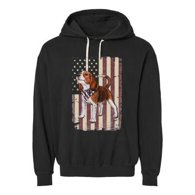 Beagle American Flag Bandana Patriotic 4th Of July Garment-Dyed Fleece Hoodie