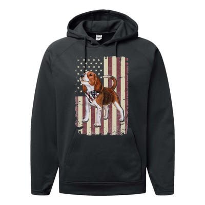 Beagle American Flag Bandana Patriotic 4th Of July Performance Fleece Hoodie