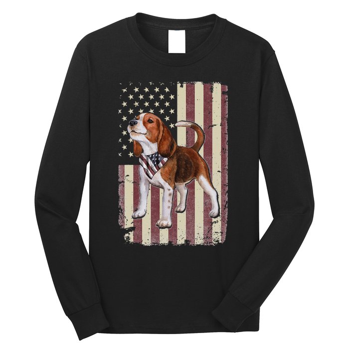 Beagle American Flag Bandana Patriotic 4th Of July Long Sleeve Shirt