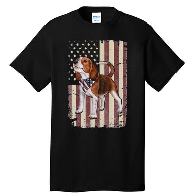 Beagle American Flag Bandana Patriotic 4th Of July Tall T-Shirt