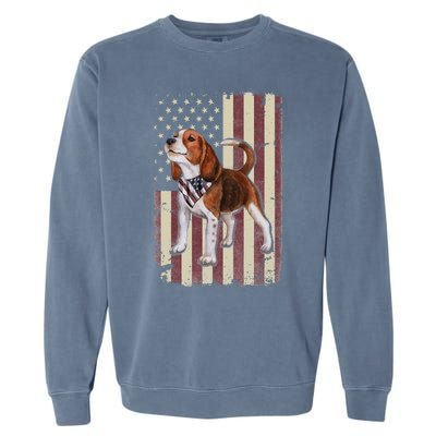 Beagle American Flag Bandana Patriotic 4th Of July Garment-Dyed Sweatshirt