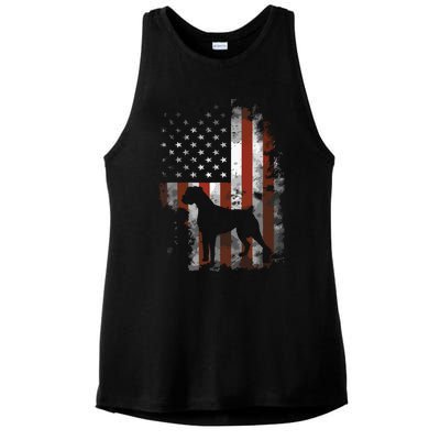 Boxer American Flag USA 4th Of July Dog Gifts Ladies PosiCharge Tri-Blend Wicking Tank