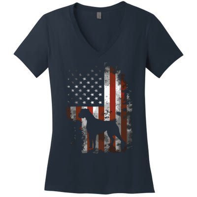 Boxer American Flag USA 4th Of July Dog Gifts Women's V-Neck T-Shirt