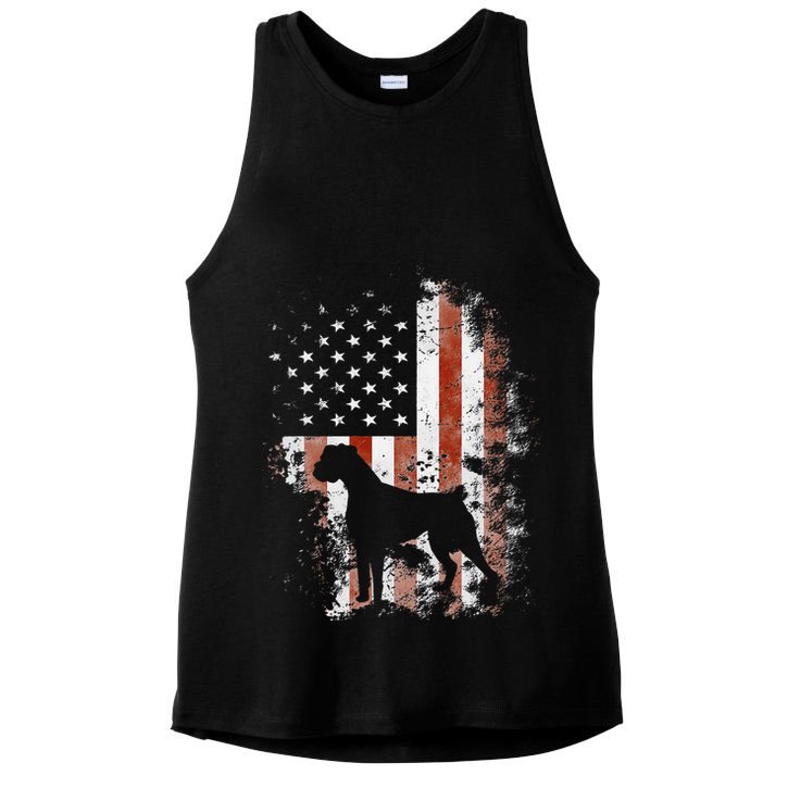Boxer American Flag USA 4th Of July Dog Gifts Ladies PosiCharge Tri-Blend Wicking Tank
