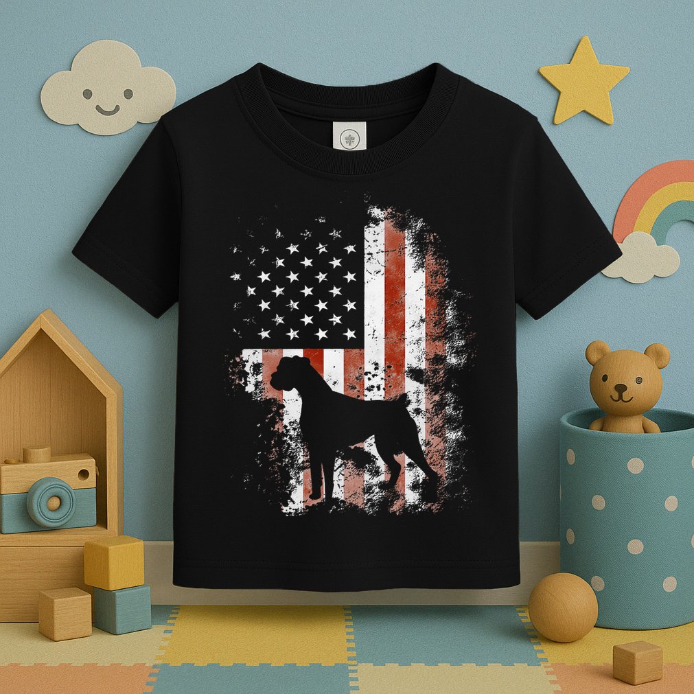 Boxer American Flag USA 4th Of July Dog Gifts Toddler T-Shirt