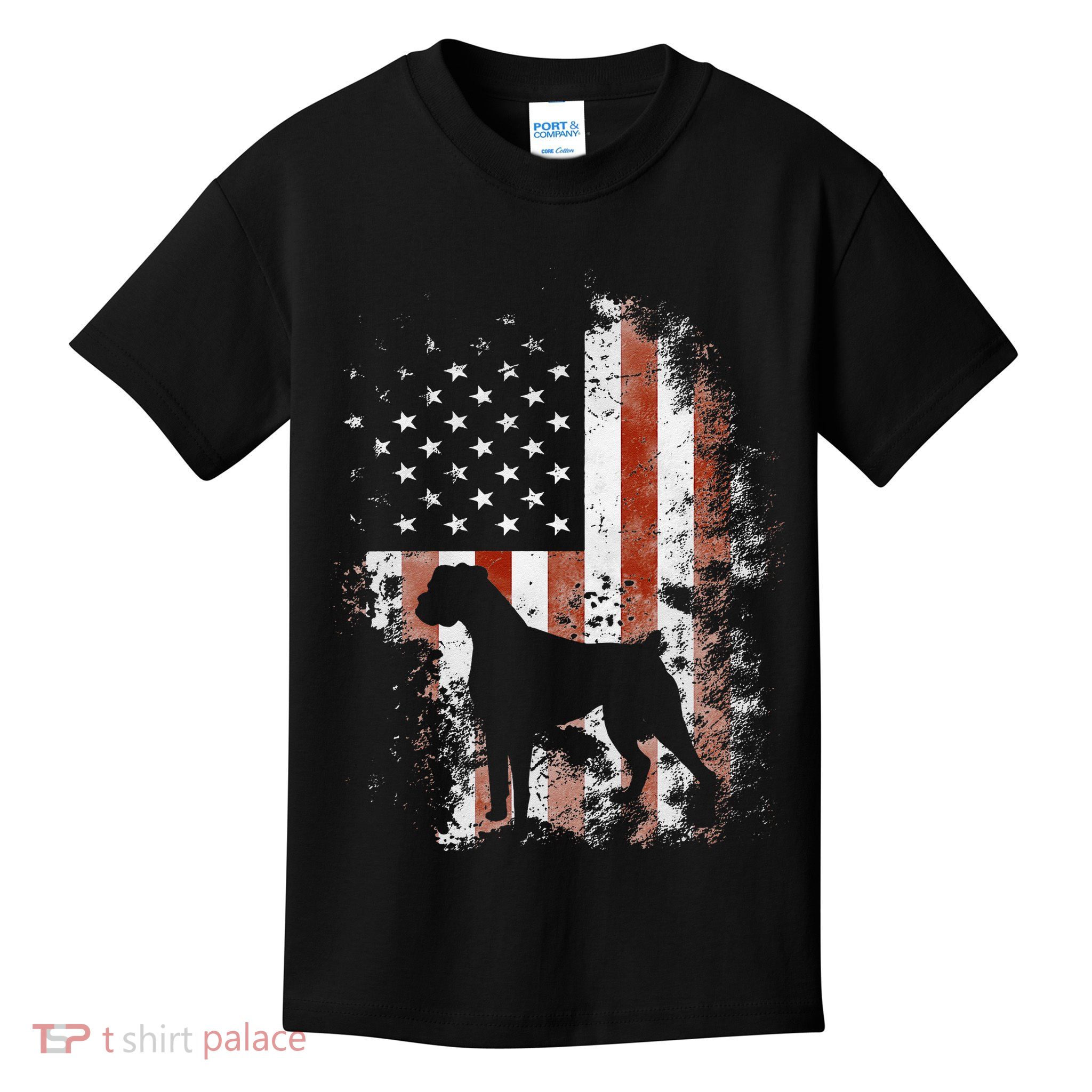 Boxer American Flag USA 4th Of July Dog Gifts Kids T-Shirt