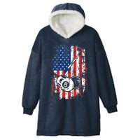 Billiards American Flag Cue Pool Balls Billiard Player Hooded Wearable Blanket