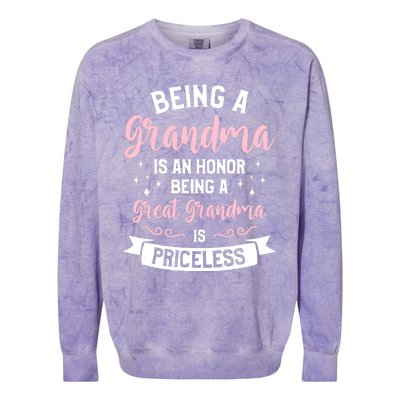 Being A Grandma Is An Honor Being A Great Grandma Colorblast Crewneck Sweatshirt