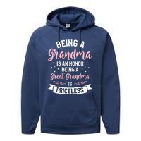 Being A Grandma Is An Honor Being A Great Grandma Performance Fleece Hoodie