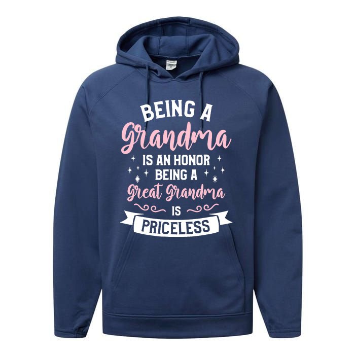 Being A Grandma Is An Honor Being A Great Grandma Performance Fleece Hoodie