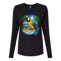 Blue And Gold Macaw Parrot Drinking Margaritas Vacation Bird Womens Cotton Relaxed Long Sleeve T-Shirt