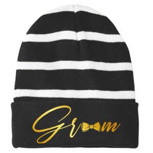 Bride And Groom Husband And Wife Matching Wedding Striped Beanie with Solid Band