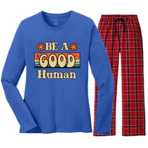 Be A Good Hu Retro Positive Thinking Gift Women's Long Sleeve Flannel Pajama Set 