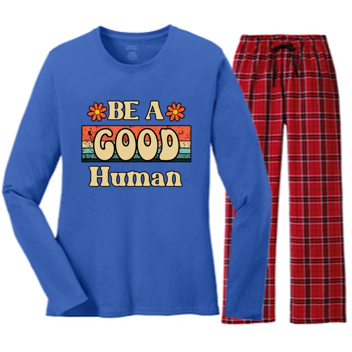 Be A Good Hu Retro Positive Thinking Gift Women's Long Sleeve Flannel Pajama Set 