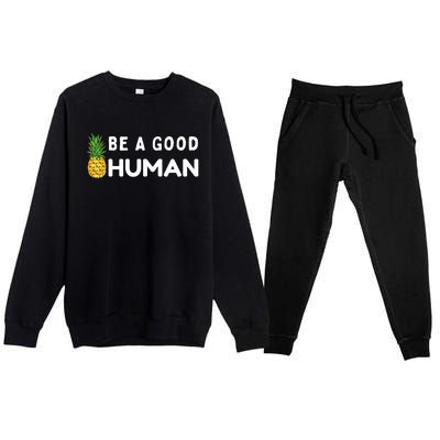 Be A Good Human Funny Down Syndrome Day Gift Premium Crewneck Sweatsuit Set