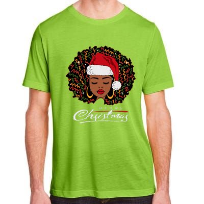 Black African Girl American Melanin Christmas Santa Hat Adult ChromaSoft Performance T-Shirt