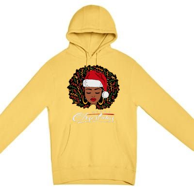 Black African Girl American Melanin Christmas Santa Hat Premium Pullover Hoodie